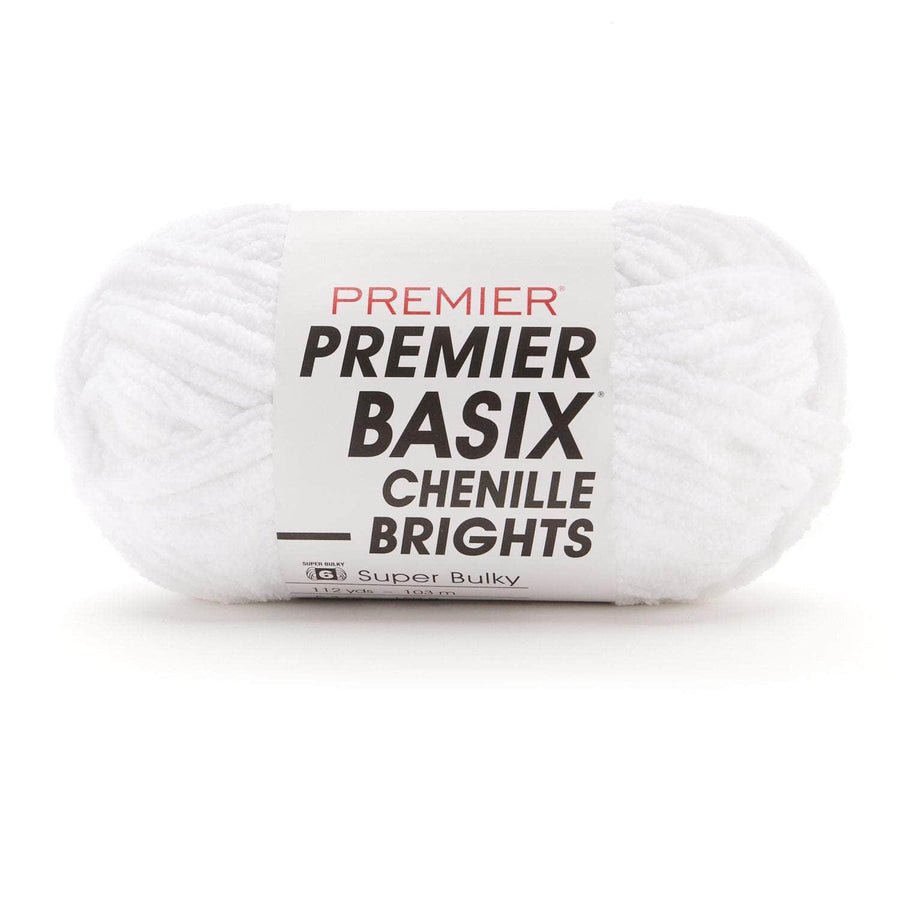 Premier Yarns Basix Chenille Brights - 100% Polyester - 6 Super Bulky, 112 Yards - 2126 - 01 White - The Merri Artist - merriartist.com