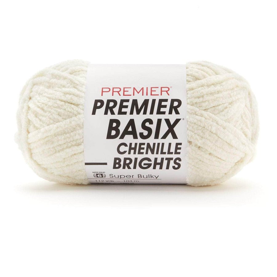 Premier Yarns Basix Chenille Brights - 100% Polyester - 6 Super Bulky, 112 Yards - 2126 - 02 Winter White - The Merri Artist - merriartist.com