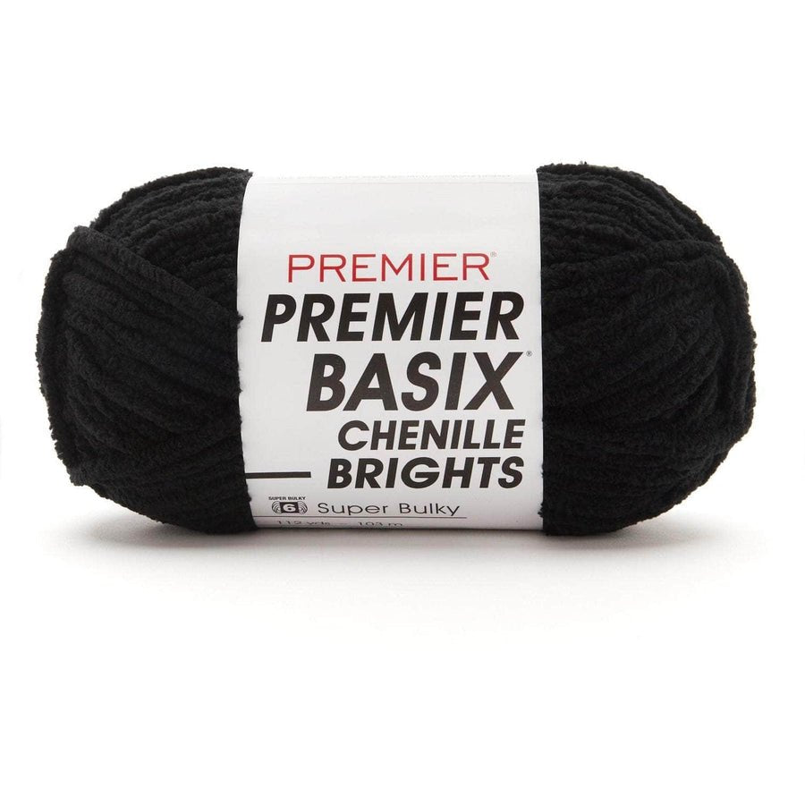 Premier Yarns Basix Chenille Brights - 100% Polyester - 6 Super Bulky, 112 Yards - 2126 - 13 Black - The Merri Artist - merriartist.com