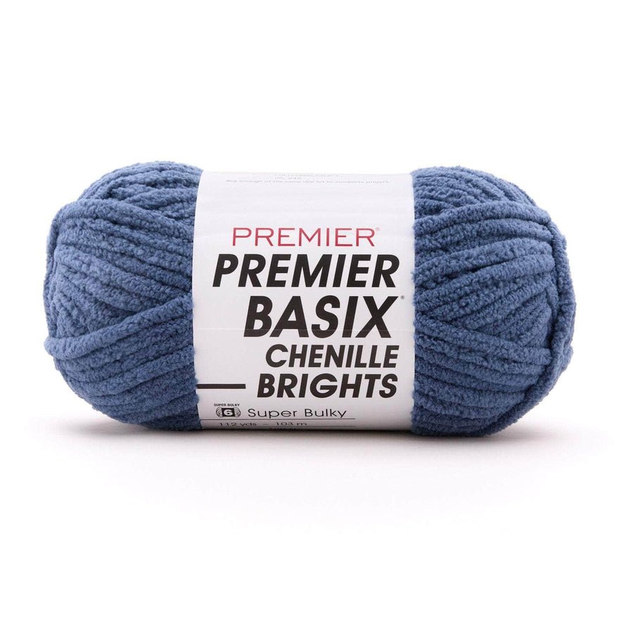 Premier Yarns Basix Chenille Brights - 100% Polyester - 6 Super Bulky, 112 Yards - 2126 - 38 Denim - The Merri Artist - merriartist.com