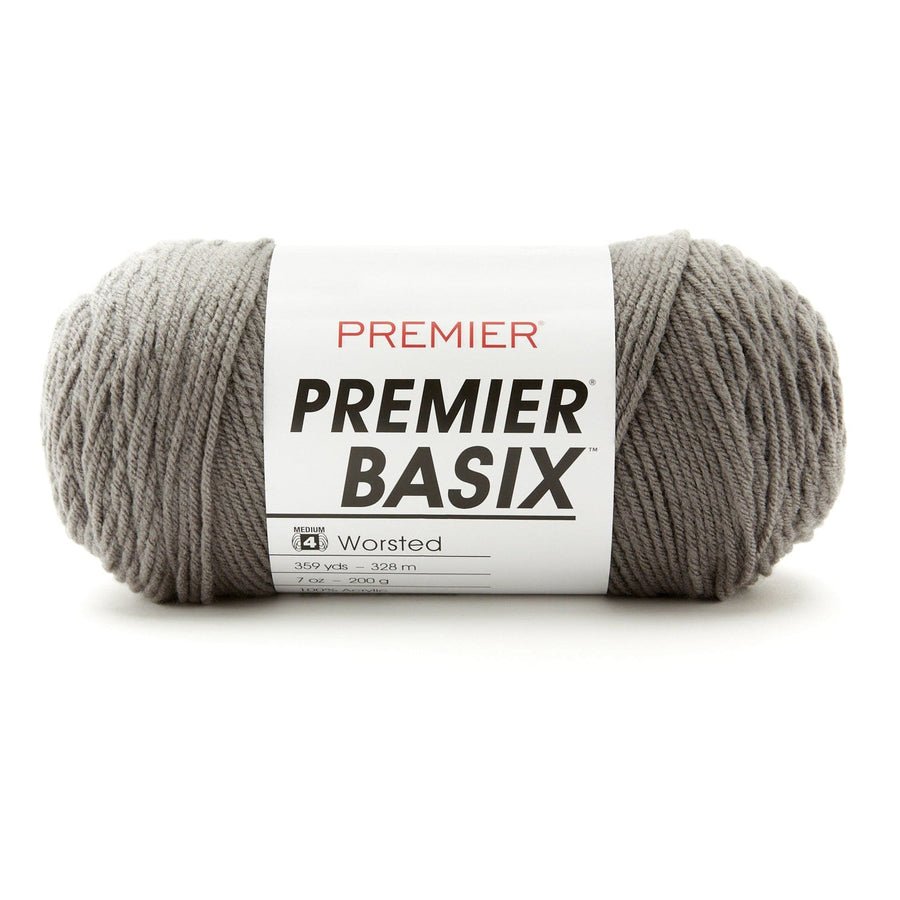 Premier Yarns Basix Worsted Solids - 100% Acrylic - 4 Medium Weight, 359 Yards - 1115 - 03 Gray - The Merri Artist - merriartist.com