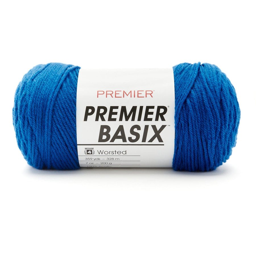 Premier Yarns Basix Worsted Solids - 100% Acrylic - 4 Medium Weight, 359 Yards - 1115 - 22 Royal Blue - The Merri Artist - merriartist.com
