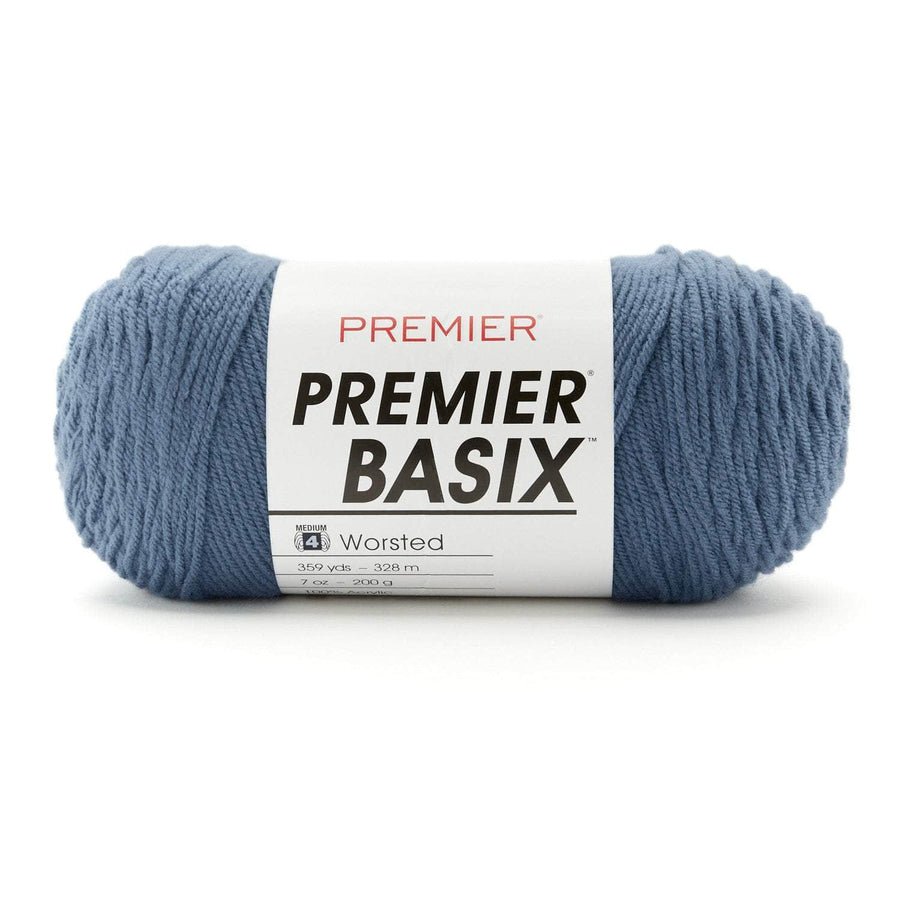 Premier Yarns Basix Worsted Solids - 100% Acrylic - 4 Medium Weight, 359 Yards - 1115 - 25 Slate - The Merri Artist - merriartist.com