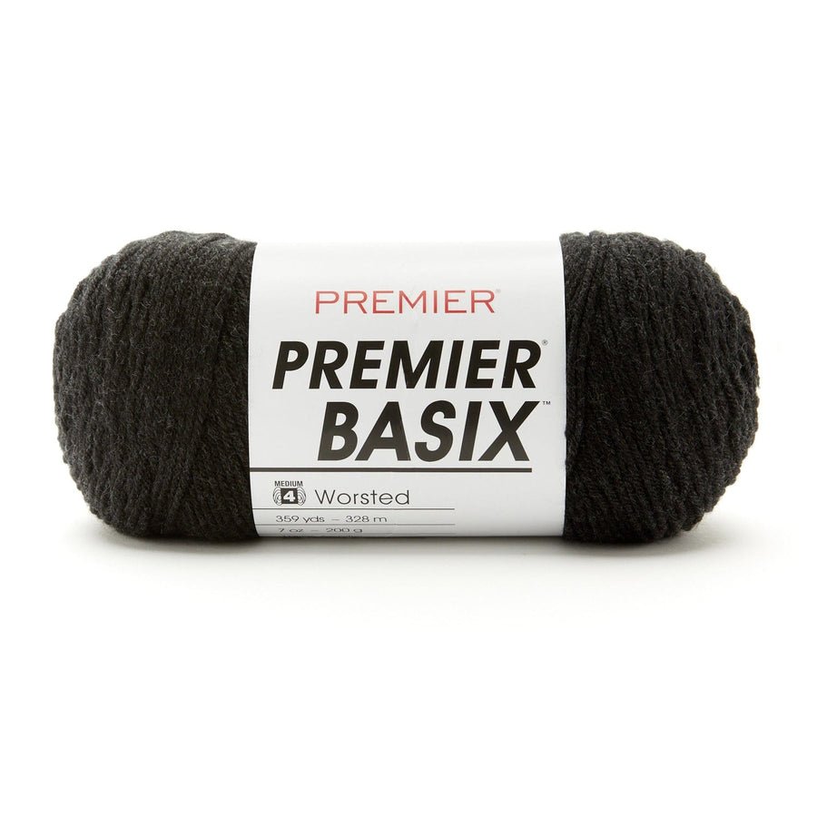 Premier Yarns Basix Worsted Solids - 100% Acrylic - 4 Medium Weight, 359 Yards - 1115 - 47 Charcoal - The Merri Artist - merriartist.com