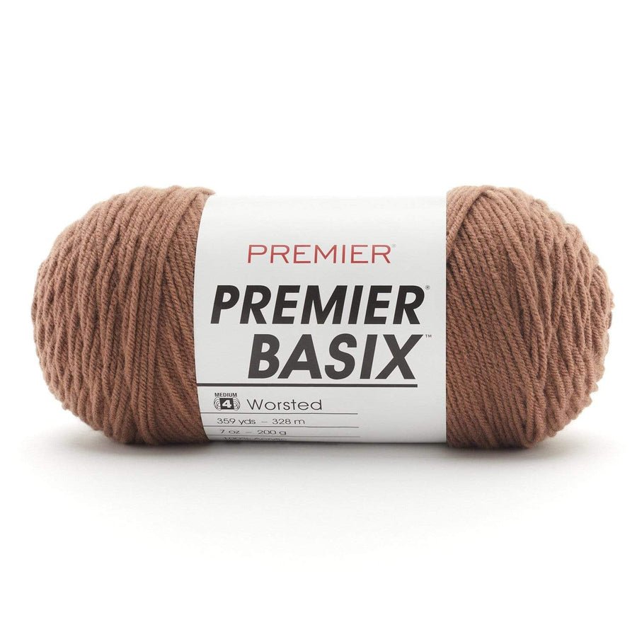 Premier Yarns Basix Worsted Solids - 100% Acrylic - 4 Medium Weight, 359 Yards - 1115 - 67 Toffee - The Merri Artist - merriartist.com