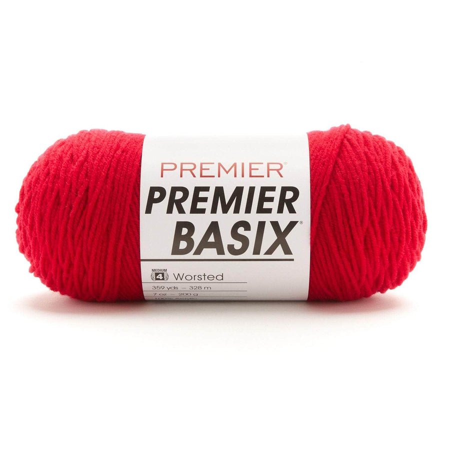 Premier Yarns Basix Worsted Solids - 100% Acrylic - 4 Medium Weight, 359 Yards - 1115 - 72 Cherry Red - The Merri Artist - merriartist.com