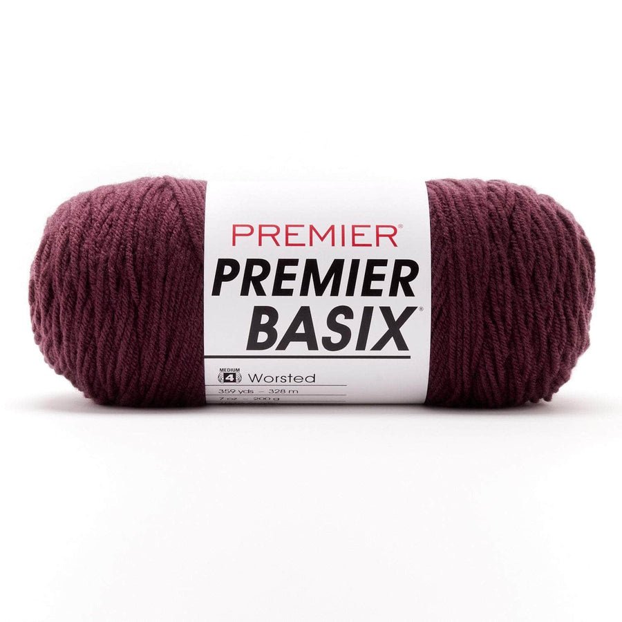 Premier Yarns Basix Worsted Solids - 100% Acrylic - 4 Medium Weight, 359 Yards - 1115 - 82 Merlot - The Merri Artist - merriartist.com