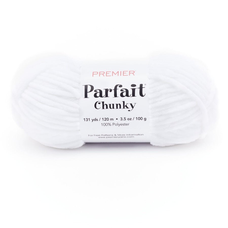 Premier Yarns Parfait Chunky - 100% Polyester - 6 Super Bulky, 131 Yards - 1150 - 01 White - The Merri Artist - merriartist.com