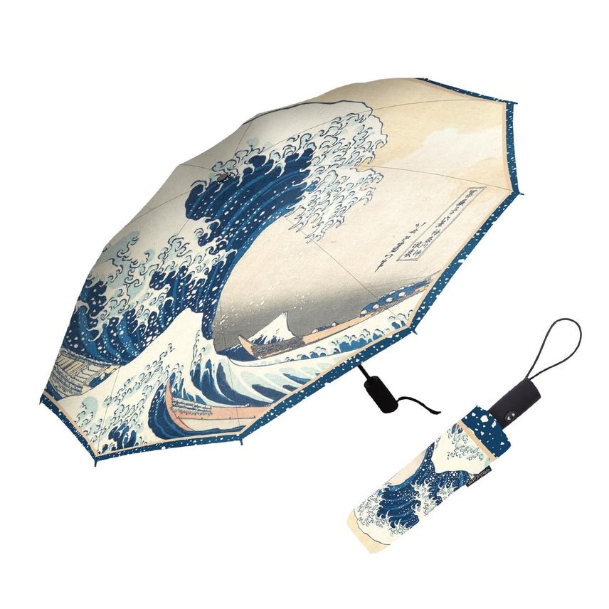 RainCaper Folding Travel Umbrella - Hokusai The Great Wave - The Merri Artist - merriartist.com