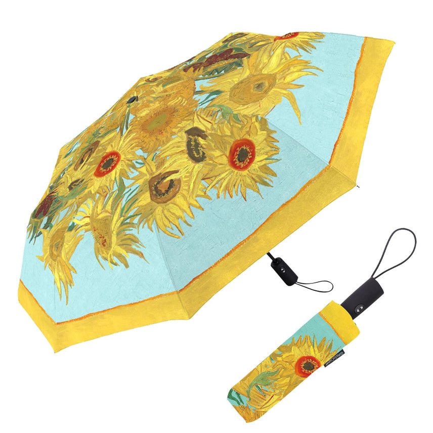 RainCaper Folding Travel Umbrella - van Gogh Sunflowers - The Merri Artist - merriartist.com