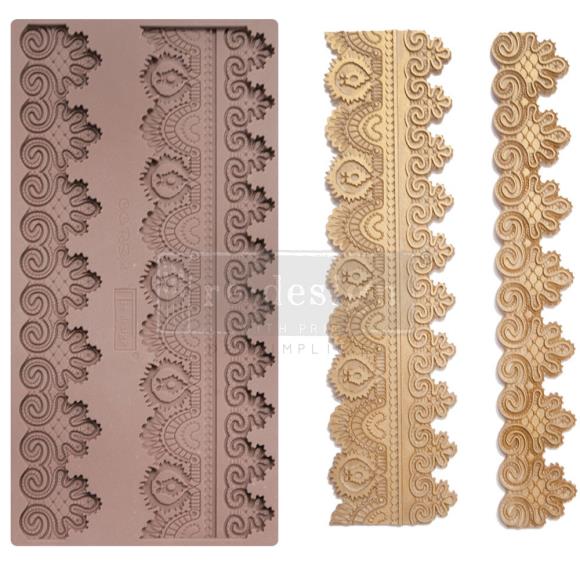 Re - Design Silicone Mold 5 inch X 10 inch X .32 inch - Border Lace II - The Merri Artist - merriartist.com