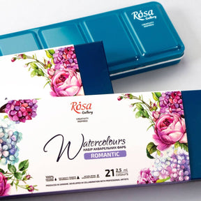 ROSA Gallery Romantic Watercolor Set - 21 Colors, Full Pans in Turquoise Metal Case - The Merri Artist - merriartist.com