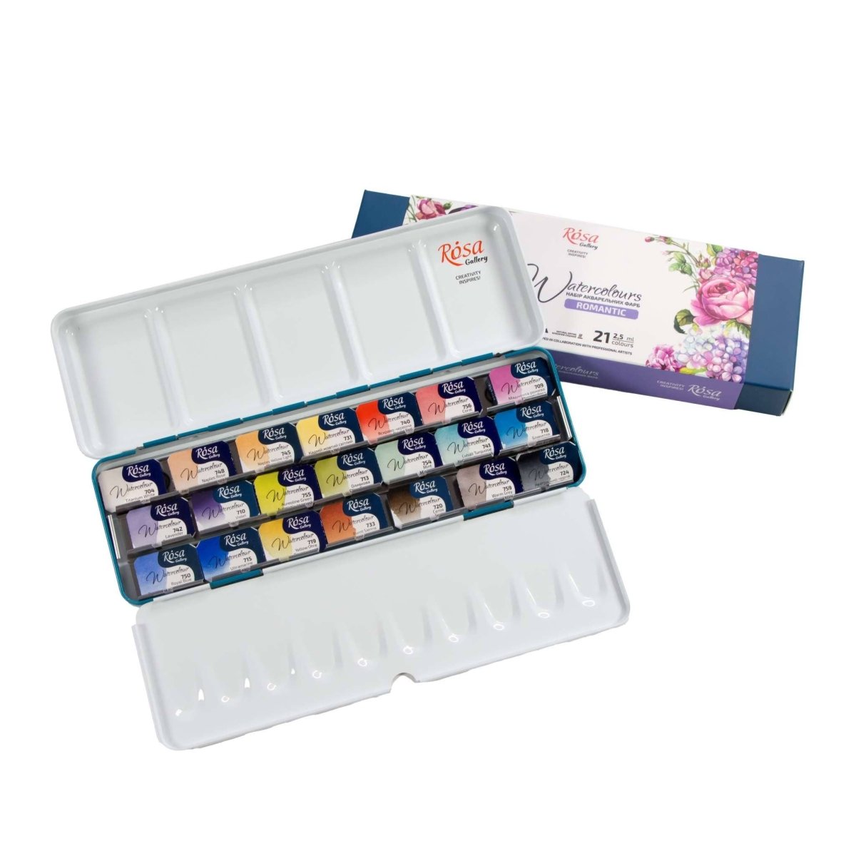 ROSA Gallery Romantic Watercolor Set - 21 Colors, Full Pans in Turquoise Metal Case - The Merri Artist - merriartist.com