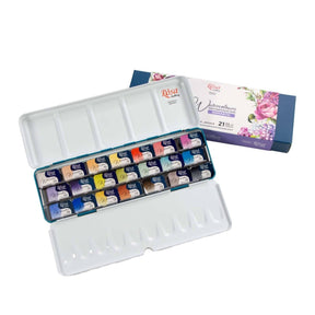 ROSA Gallery Romantic Watercolor Set - 21 Colors, Full Pans in Turquoise Metal Case - The Merri Artist - merriartist.com