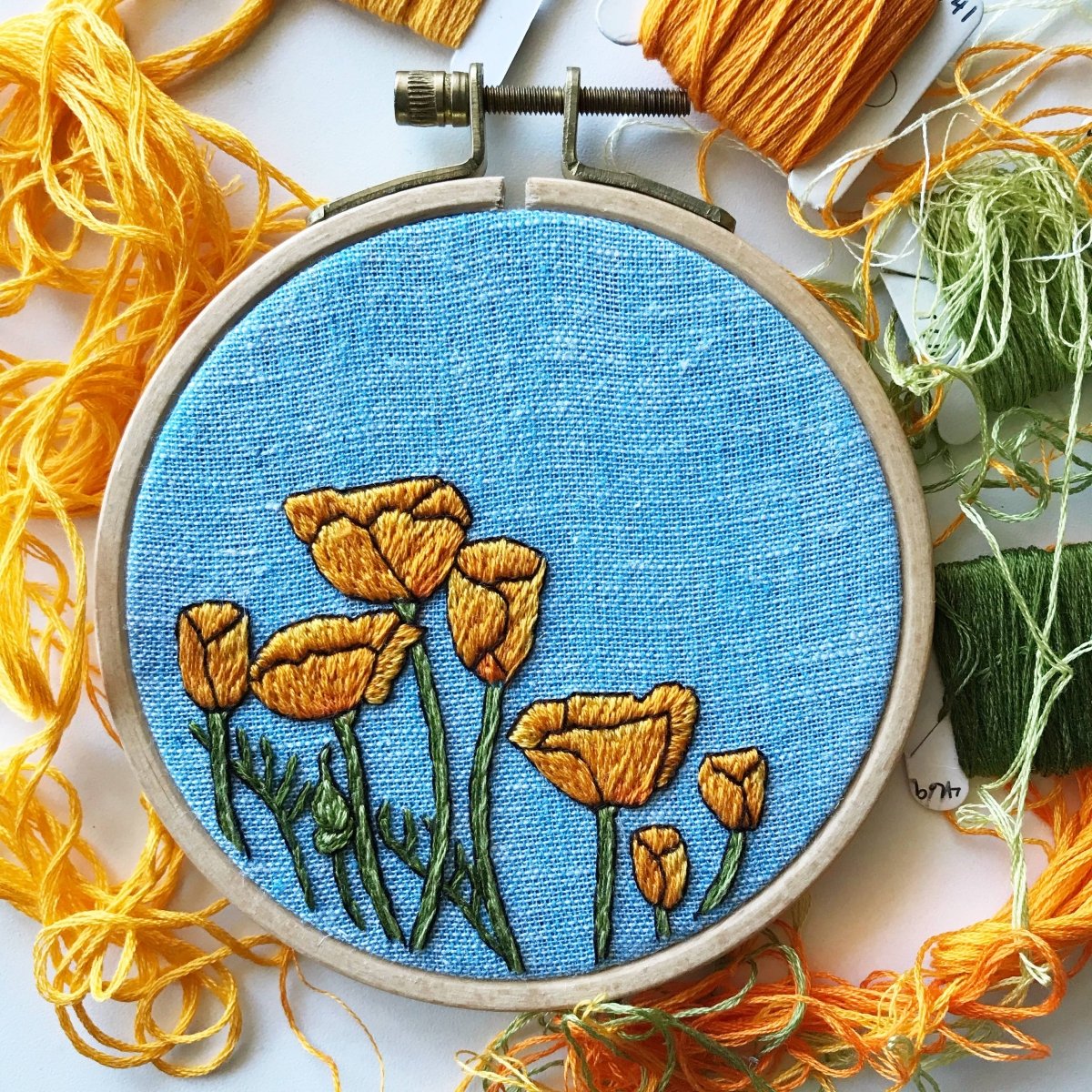 Rosanna Diggs Embroidery - DIY Embroidery Kit, California Poppies - The Merri Artist - merriartist.com