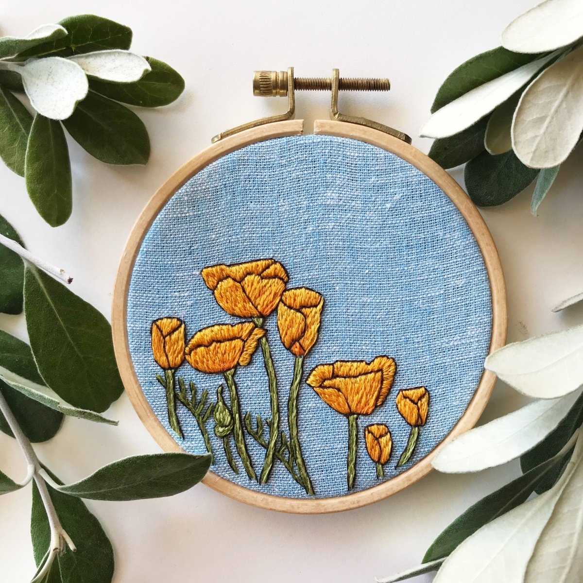 Rosanna Diggs Embroidery - DIY Embroidery Kit, California Poppies - The Merri Artist - merriartist.com