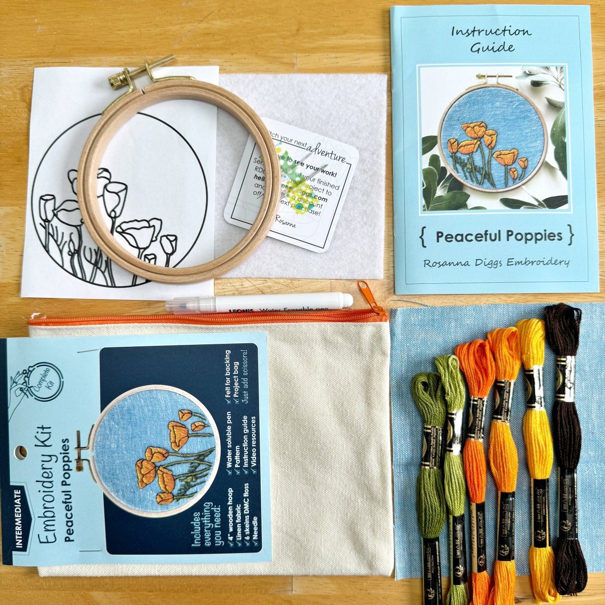 Rosanna Diggs Embroidery - DIY Embroidery Kit, California Poppies - The Merri Artist - merriartist.com