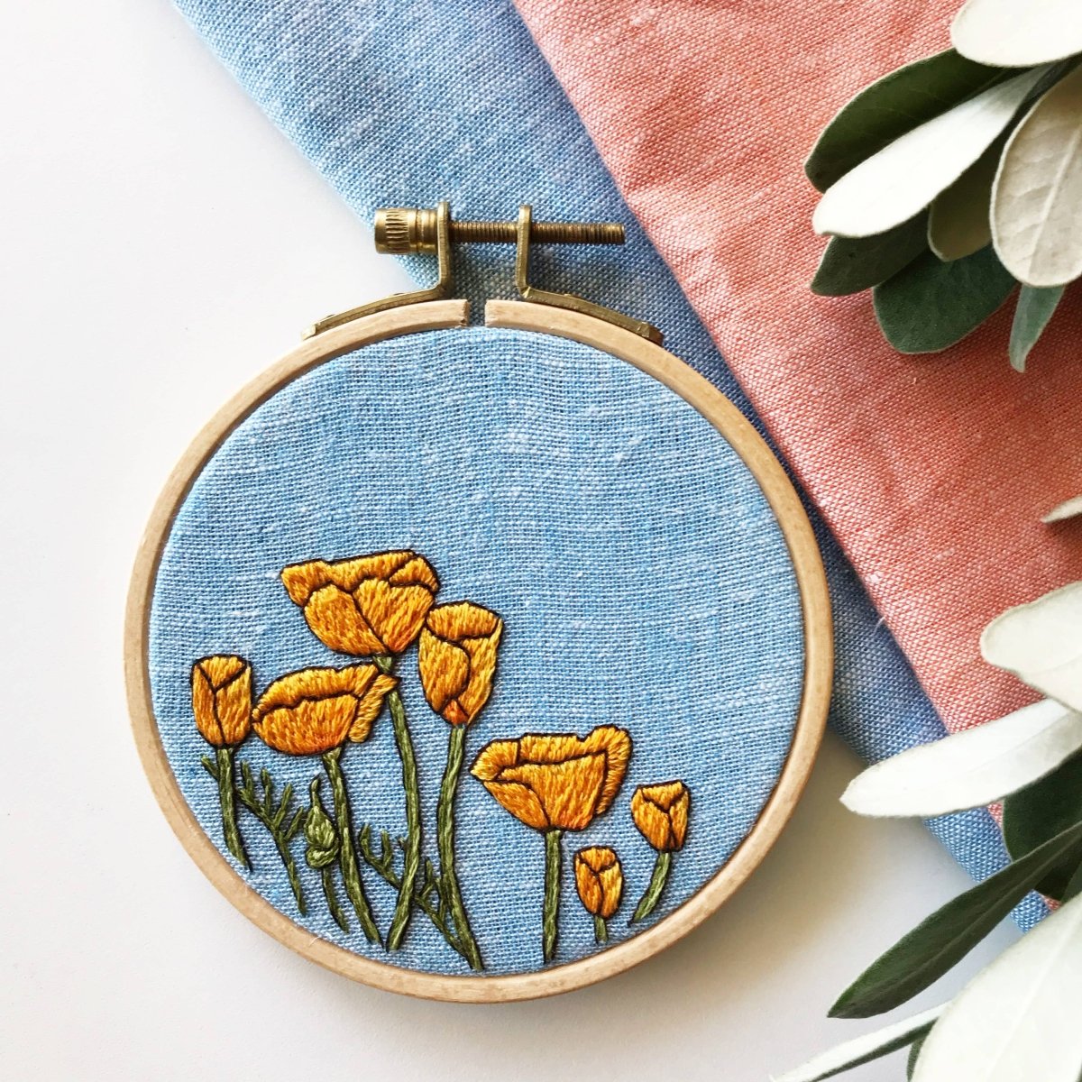 Rosanna Diggs Embroidery - DIY Embroidery Kit, California Poppies - The Merri Artist - merriartist.com