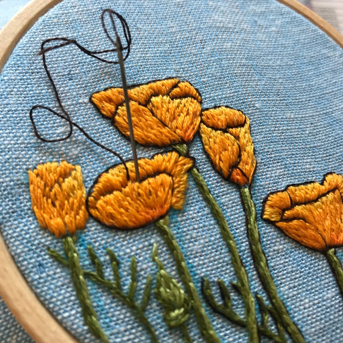 Rosanna Diggs Embroidery - DIY Embroidery Kit, California Poppies - The Merri Artist - merriartist.com