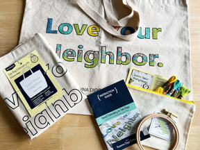 Rosanna Diggs Embroidery - Love Your Neighbor Tote Bag Embroidery Kit - The Merri Artist - merriartist.com