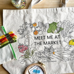 Rosanna Diggs Embroidery - Meet Me at the Market Tote Bag Embroidery Kit - The Merri Artist - merriartist.com