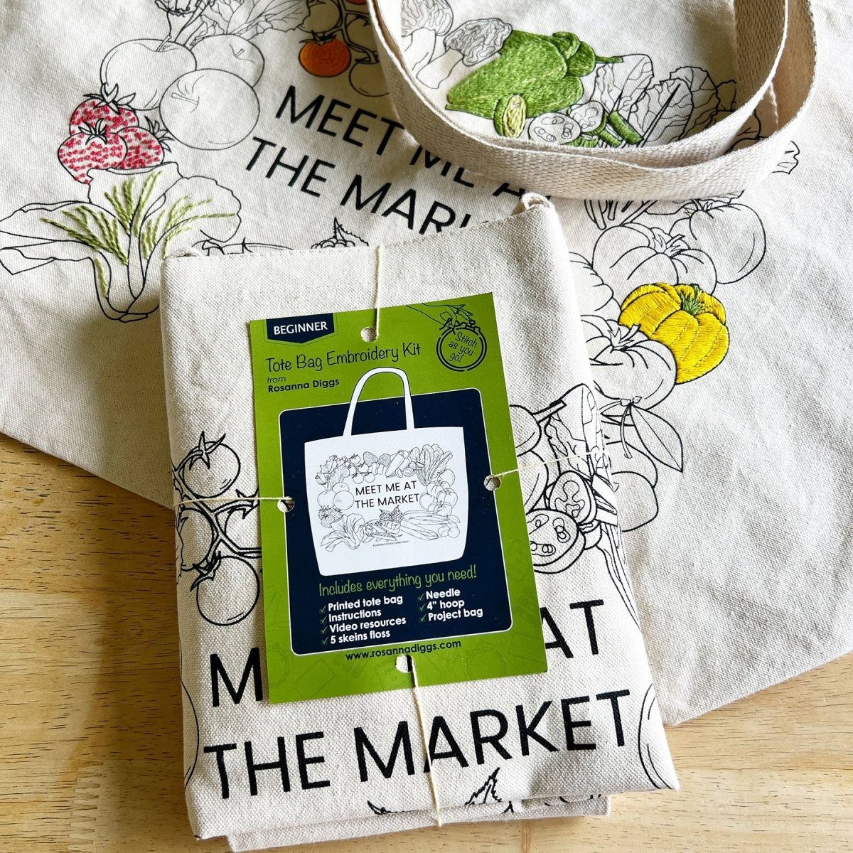 Rosanna Diggs Embroidery - Meet Me at the Market Tote Bag Embroidery Kit - The Merri Artist - merriartist.com