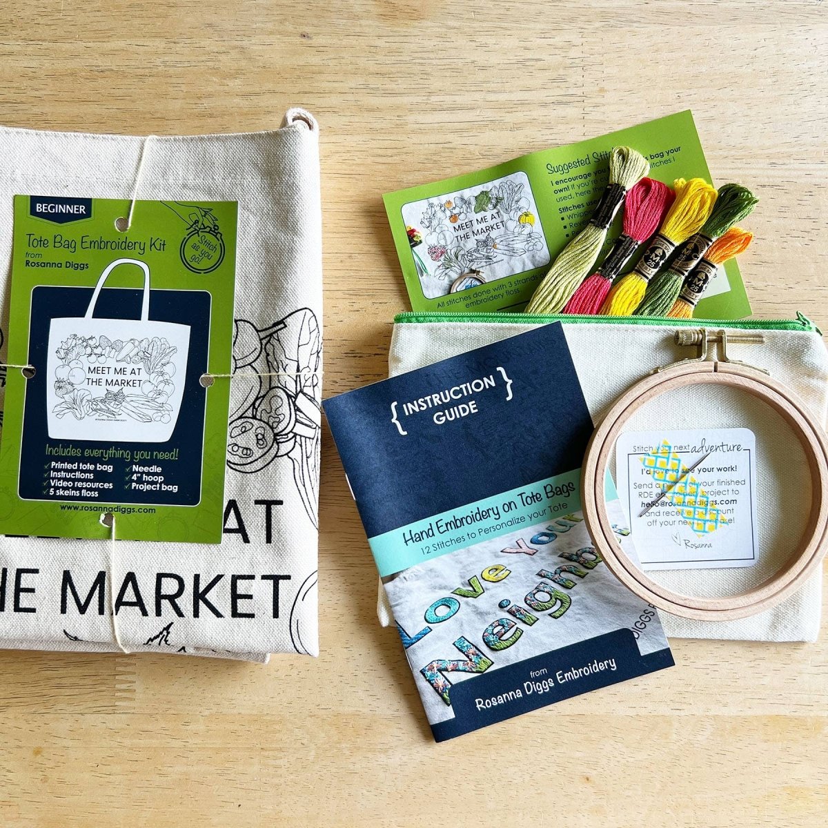 Rosanna Diggs Embroidery - Meet Me at the Market Tote Bag Embroidery Kit - The Merri Artist - merriartist.com