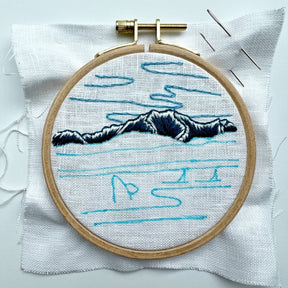 Rosanna Diggs Embroidery - Orcas in the Sound Landscape Embroidery Kit for Beginners - The Merri Artist - merriartist.com