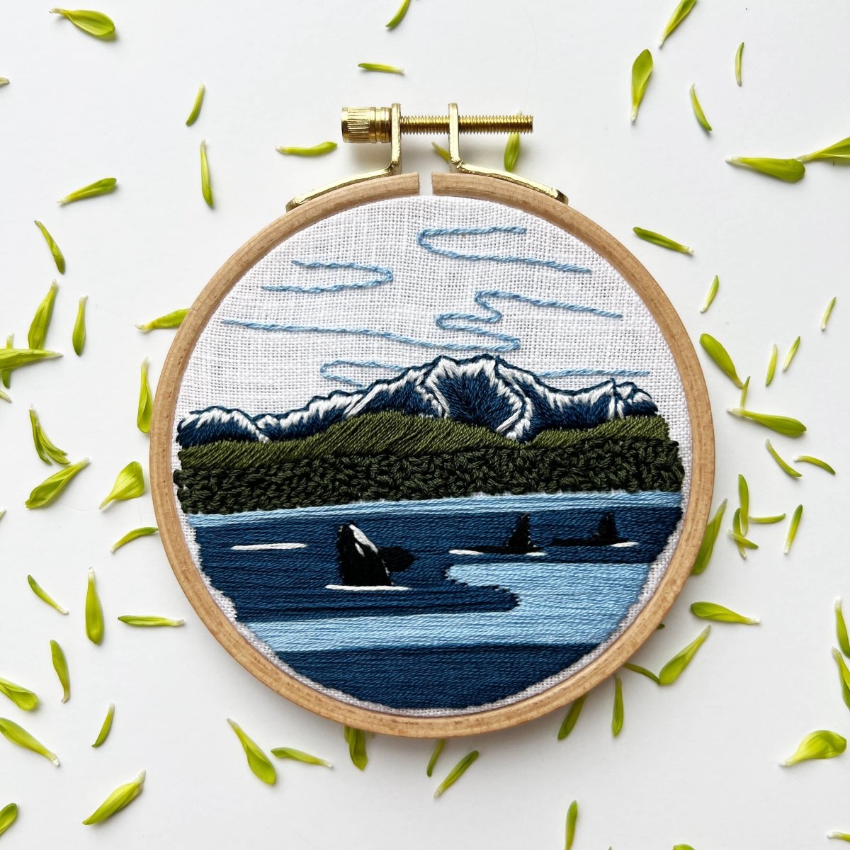 Rosanna Diggs Embroidery - Orcas in the Sound Landscape Embroidery Kit for Beginners - The Merri Artist - merriartist.com