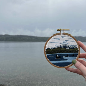 Rosanna Diggs Embroidery - Orcas in the Sound Landscape Embroidery Kit for Beginners - The Merri Artist - merriartist.com
