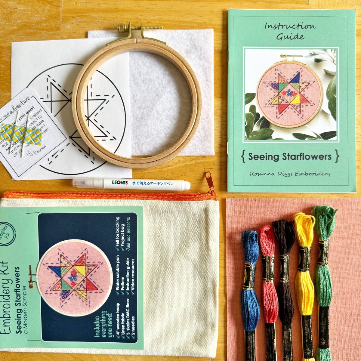 Rosanna Diggs Embroidery - Seeing Starflowers Embroidery Kit for Beginners - The Merri Artist - merriartist.com