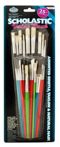 Royal Brush Scholastic Brush Value Pack - 25 Assorted Brushes - The Merri Artist - merriartist.com