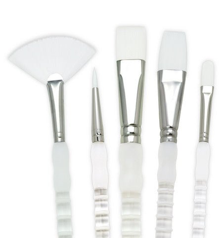 Royal Brush Soft Grip Long Handle, White Taklon - 5 Brush Set - The Merri Artist - merriartist.com
