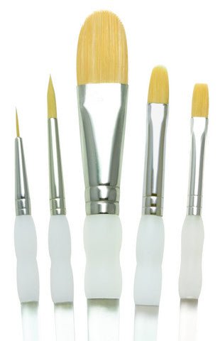 Royal Brush Soft Grip Short Handle Gold Taklon - 5 Brush Starter Set - The Merri Artist - merriartist.com