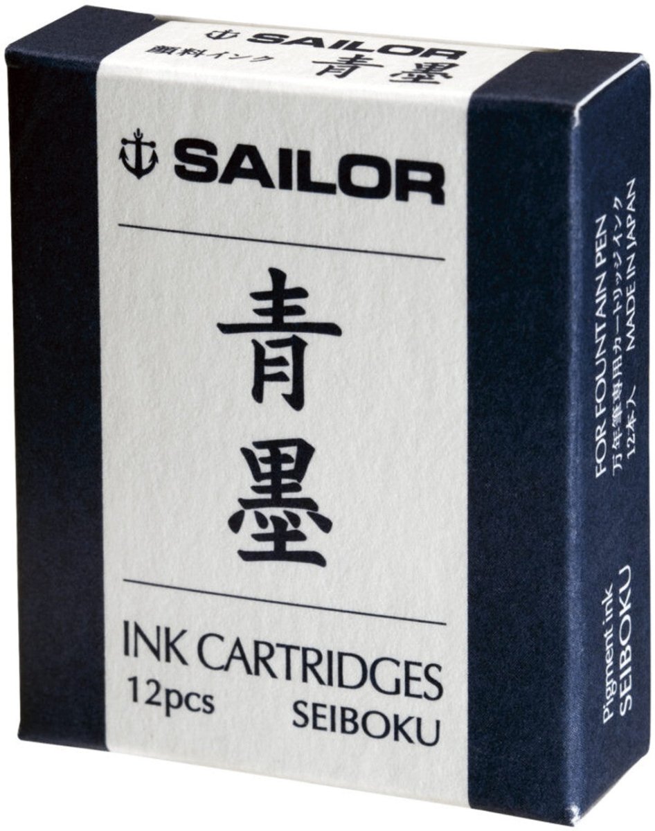 Sailor Seiboku Fountain Pen Cartridge Pigment Ink, Kiwaguro (Ultra Black), 12 pack - The Merri Artist - merriartist.com