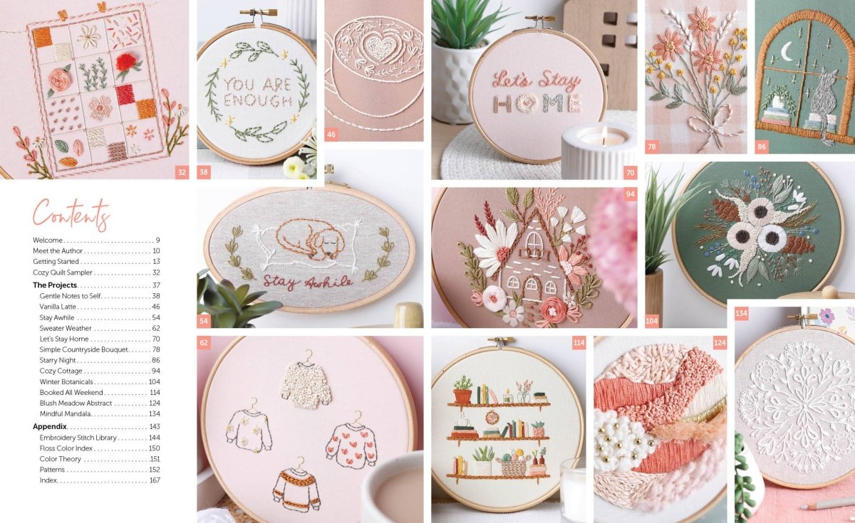 Schiffer Publishing - Cozy Stitches: 12 Calm & Creative Embroidery Projects - The Merri Artist - merriartist.com