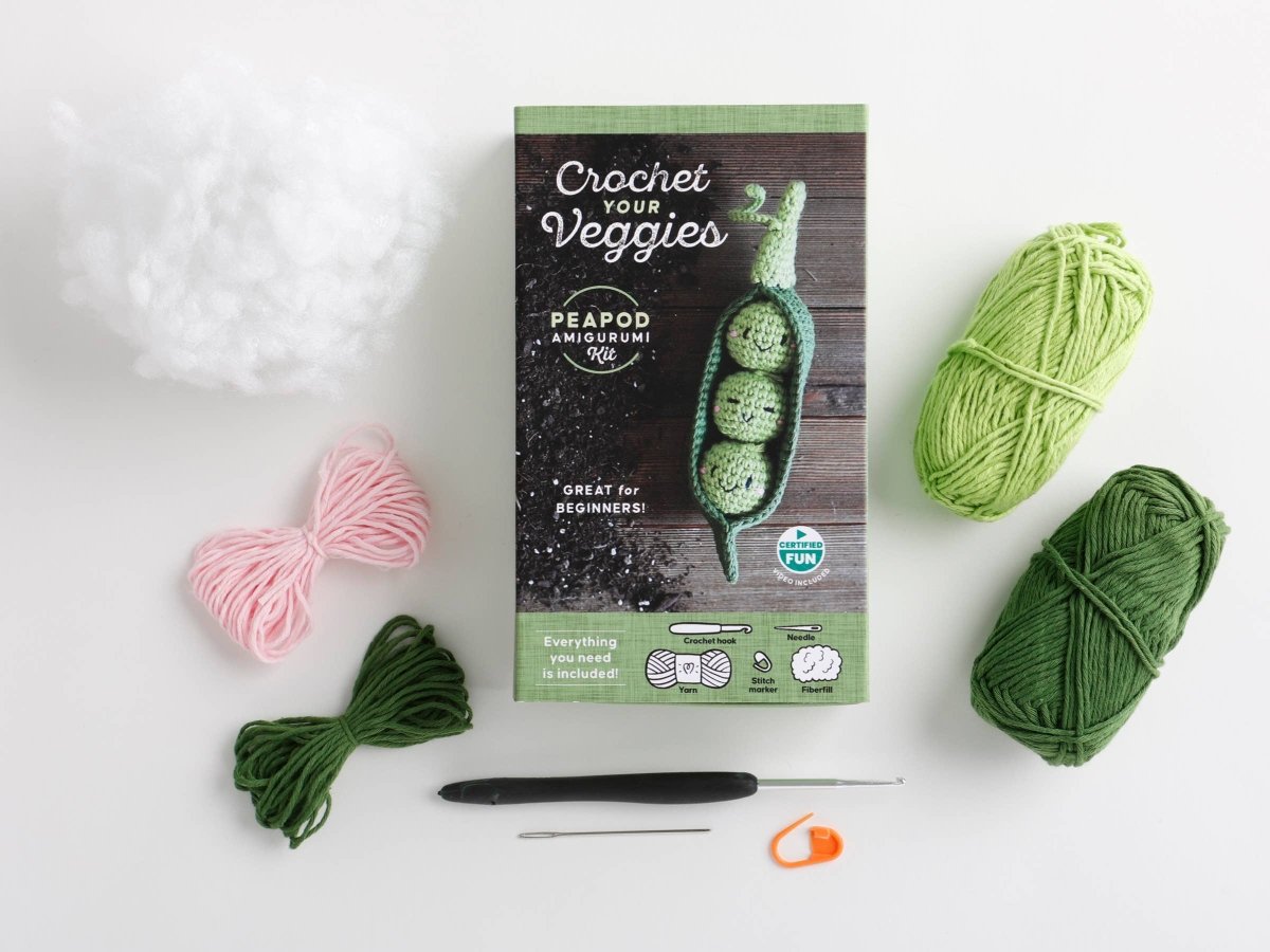 Schiffer Publishing - Crochet Your Veggies Amigurumi Kit Peapod - The Merri Artist - merriartist.com