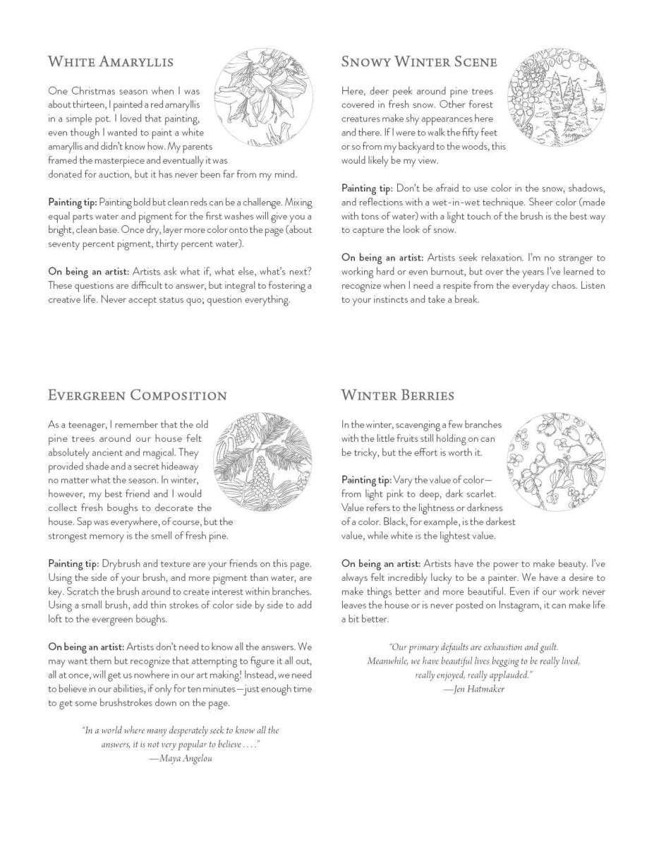 Schiffer Publishing - Kristy's Winter Cutting Garden: A Watercoloring Book - The Merri Artist - merriartist.com