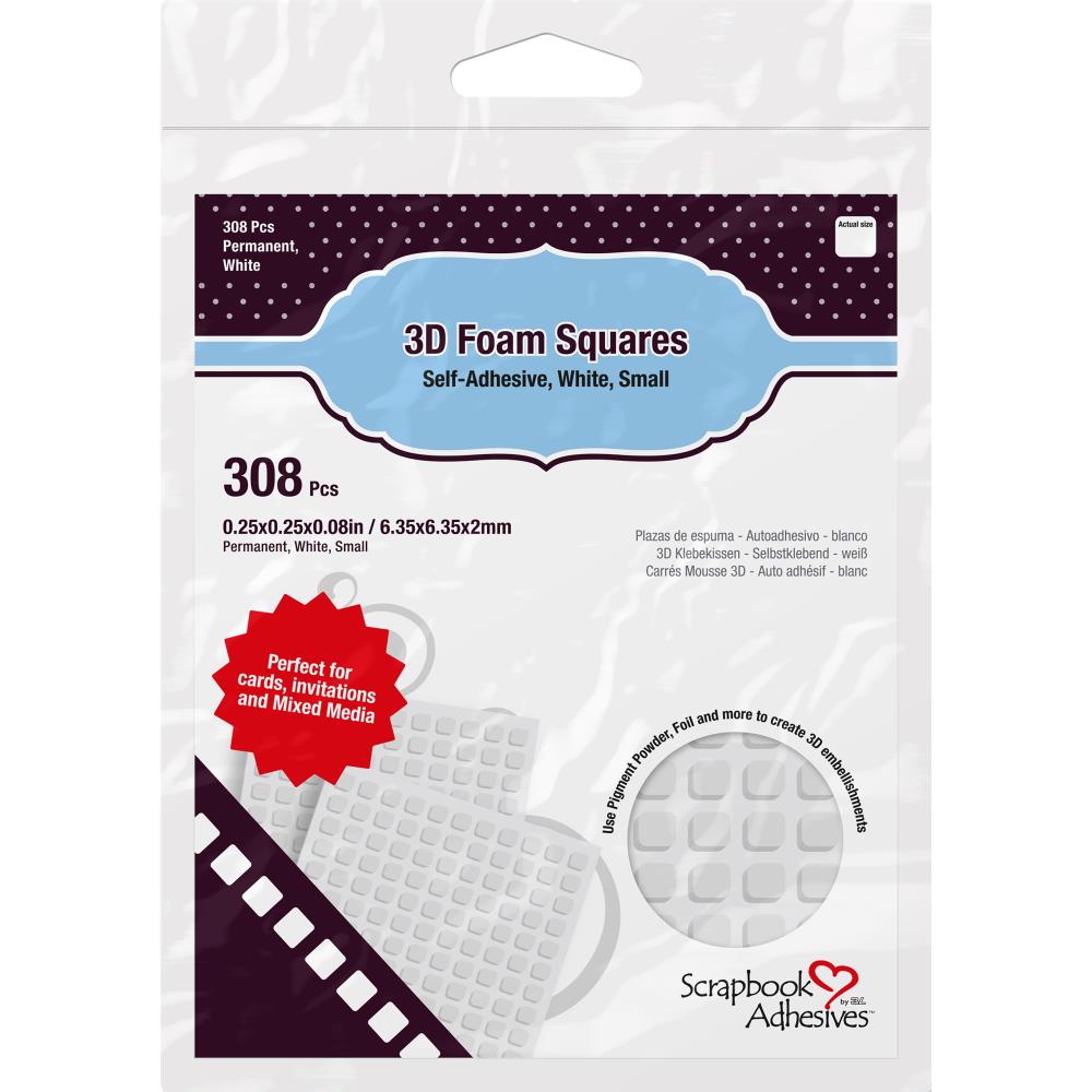 Scrapbook Adhesives 3D Self - Adhesive Foam Squares 0.25 X 0.25 x 0.08 inch - White - Pack of 308 - The Merri Artist - merriartist.com