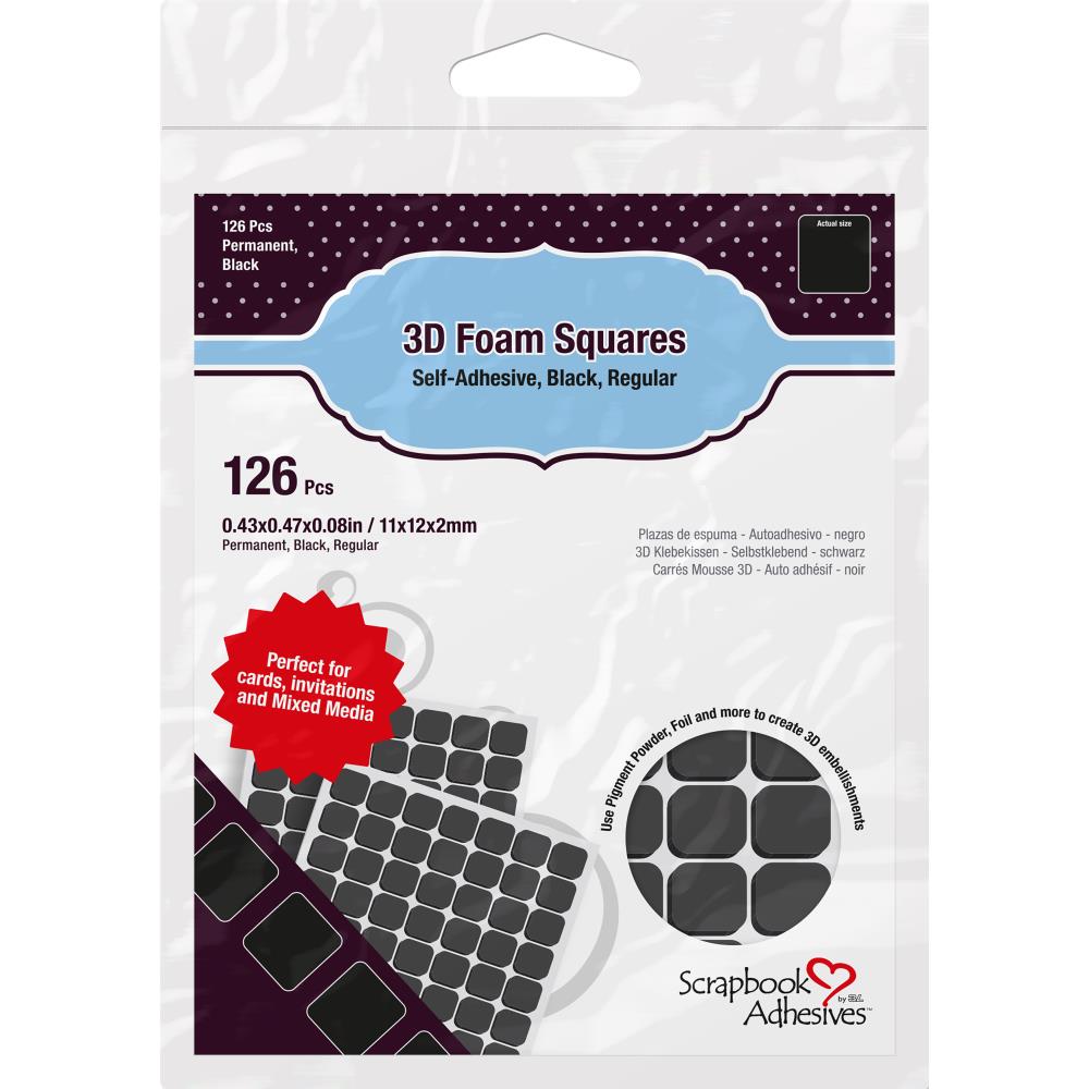 Scrapbook Adhesives 3D Self - Adhesive Foam Squares 0.43 X 0.47 x 0.08 inch - Black - Pack of 126 - The Merri Artist - merriartist.com