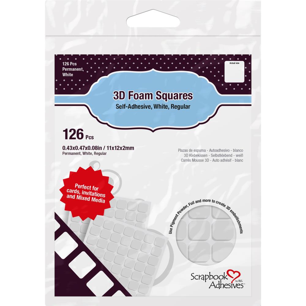 Scrapbook Adhesives 3D Self - Adhesive Foam Squares 0.43 X 0.47 x 0.08 inch - White - Pack of 126 - The Merri Artist - merriartist.com