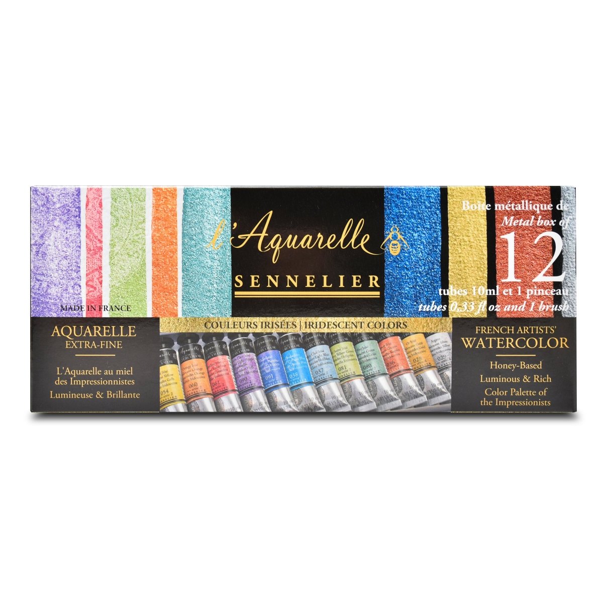 Sennelier French Artists Watercolor Set - 10ml Tubes - 12 - Color Iridescent Tin Set - The Merri Artist - merriartist.com