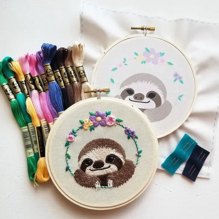 Smiling Sloth Embroidery Kit - The Merri Artist - merriartist.com
