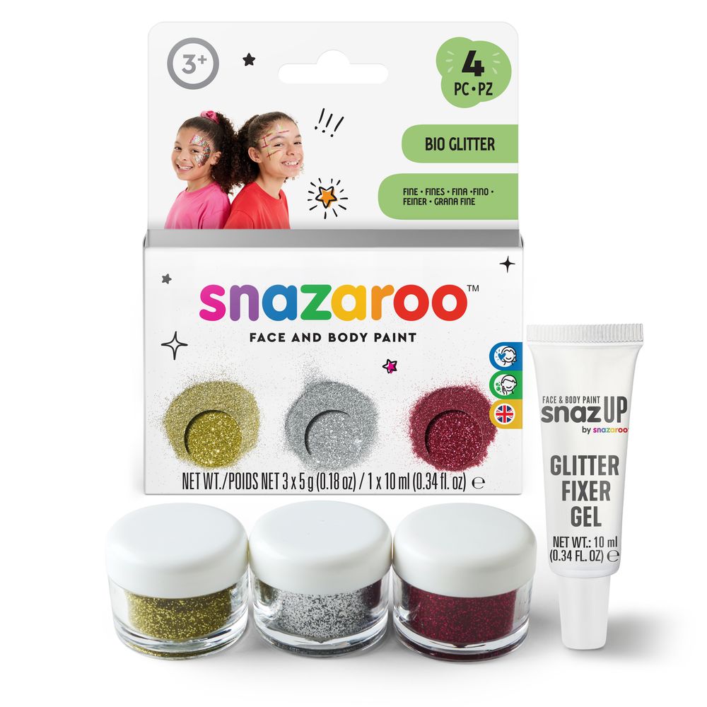Snazaroo Bio - Fine Glitter 3 Color Set with Fixer - The Merri Artist - merriartist.com