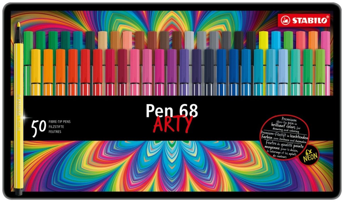 Stabilo Pen 68 Marker Set Metal Box Set of 50 - The Merri Artist - merriartist.com