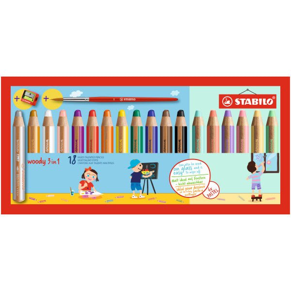 Stabilo woody 3 in 1 - 18 Color Set with Sharpener - The Merri Artist - merriartist.com