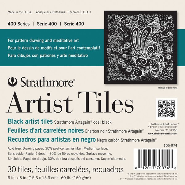 Strathmore Artist Tiles - Black Artagain 60 lb. 6x6 inch Pack of 30 - The Merri Artist - merriartist.com