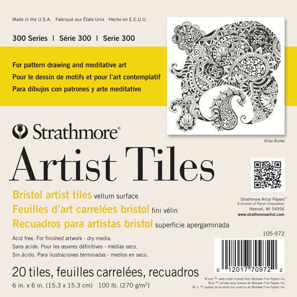 Strathmore Artist Tiles - Bristol Vellum 100 lb. 6x6 inch Pack of 20 - The Merri Artist - merriartist.com