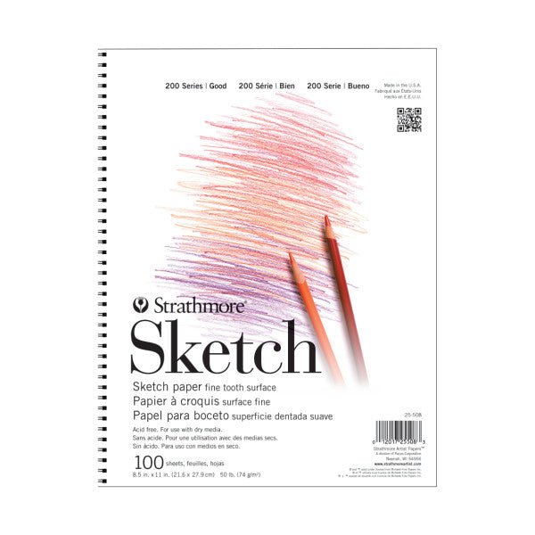 Strathmore Sketch Paper Pads 200 Series, 8.5" x 11" - Wire Bound - 100/Sht. Pad - The Merri Artist - merriartist.com