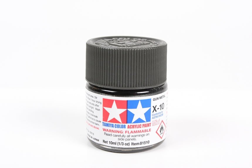 Tamiya Mini Acrylic 10 ml - X - 10 Gun Metal Gloss Finish - The Merri Artist - merriartist.com